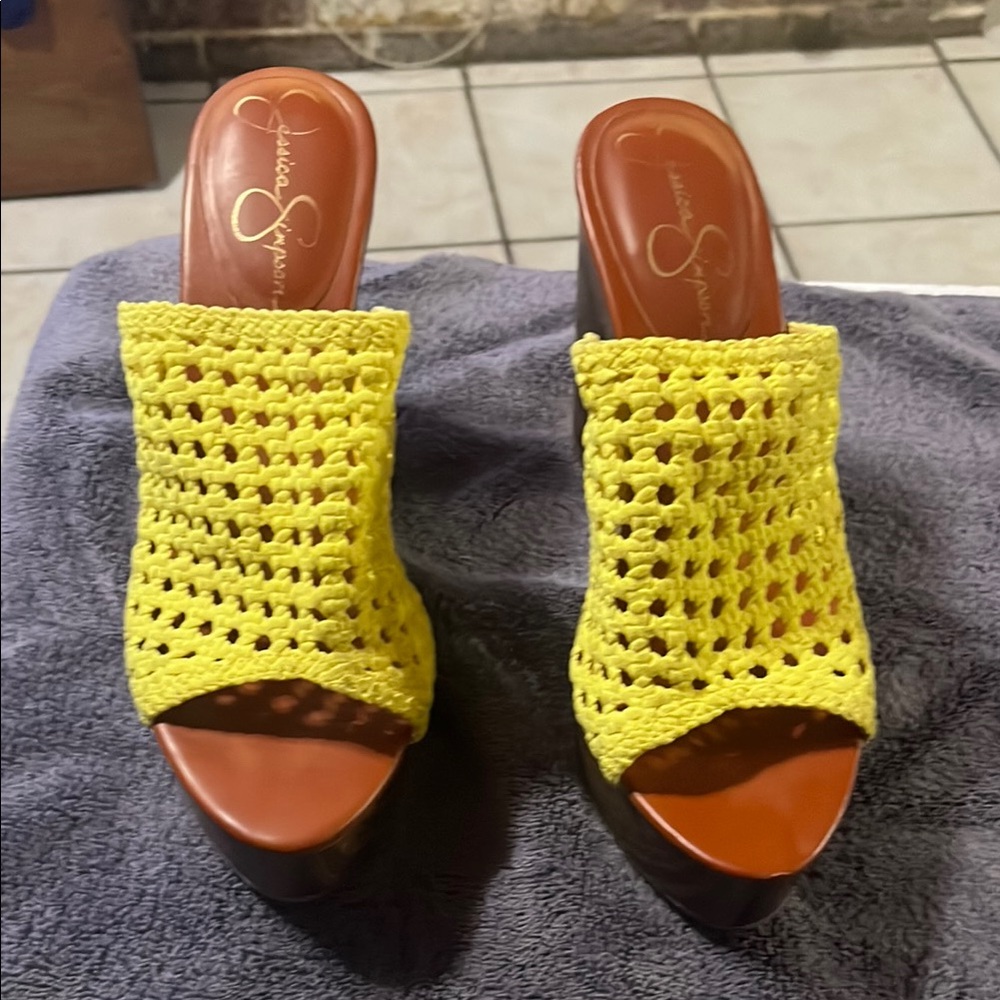 Jessica Simpson Yellow Woven Platform Shoes
